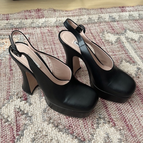 Miu Miu | NWOB Fall 2020 Black Leather Mary Jane Platform - Size IT 39 - Picture 8 of 13